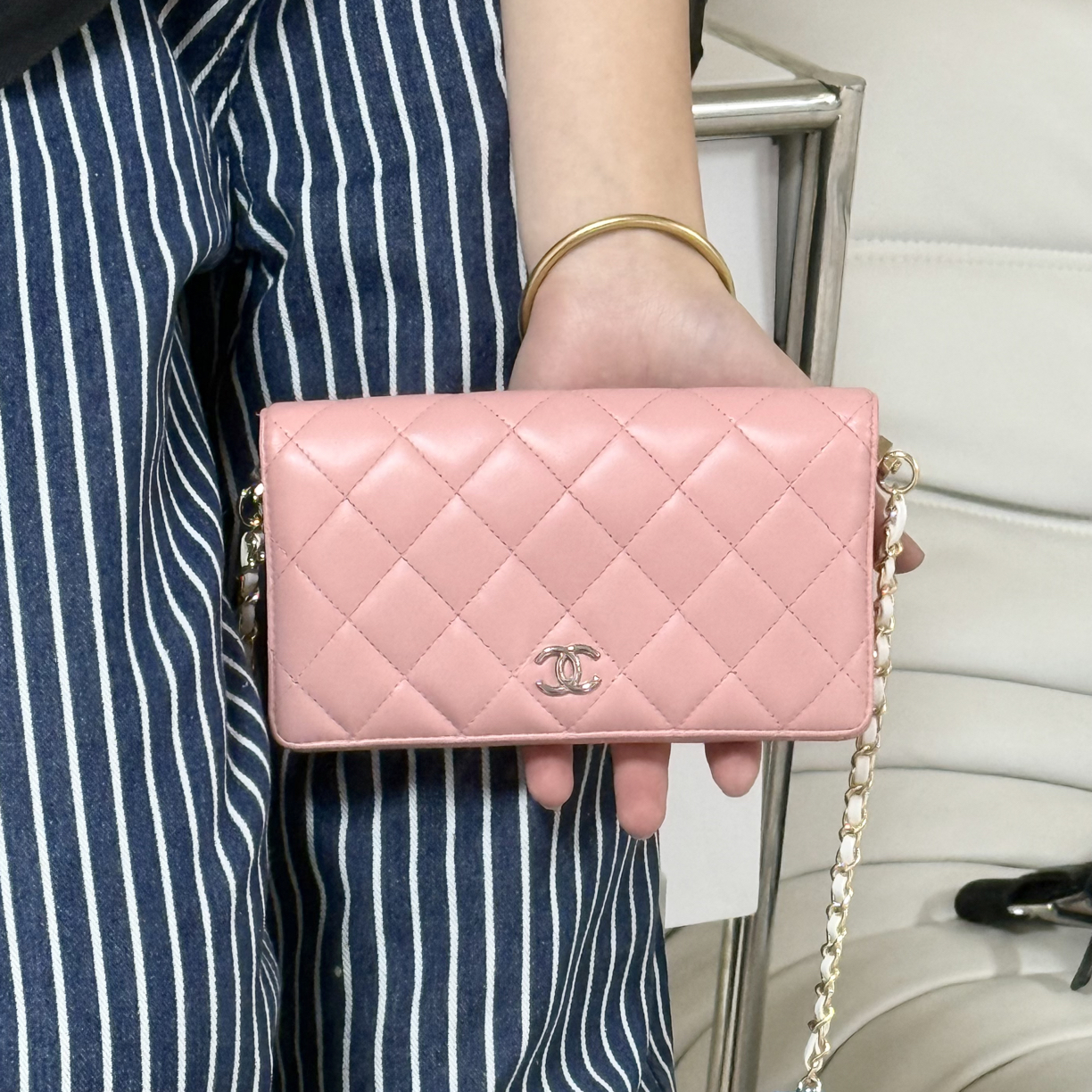 95新 Chanel/香奈儿 樱花粉色钱包woc银标