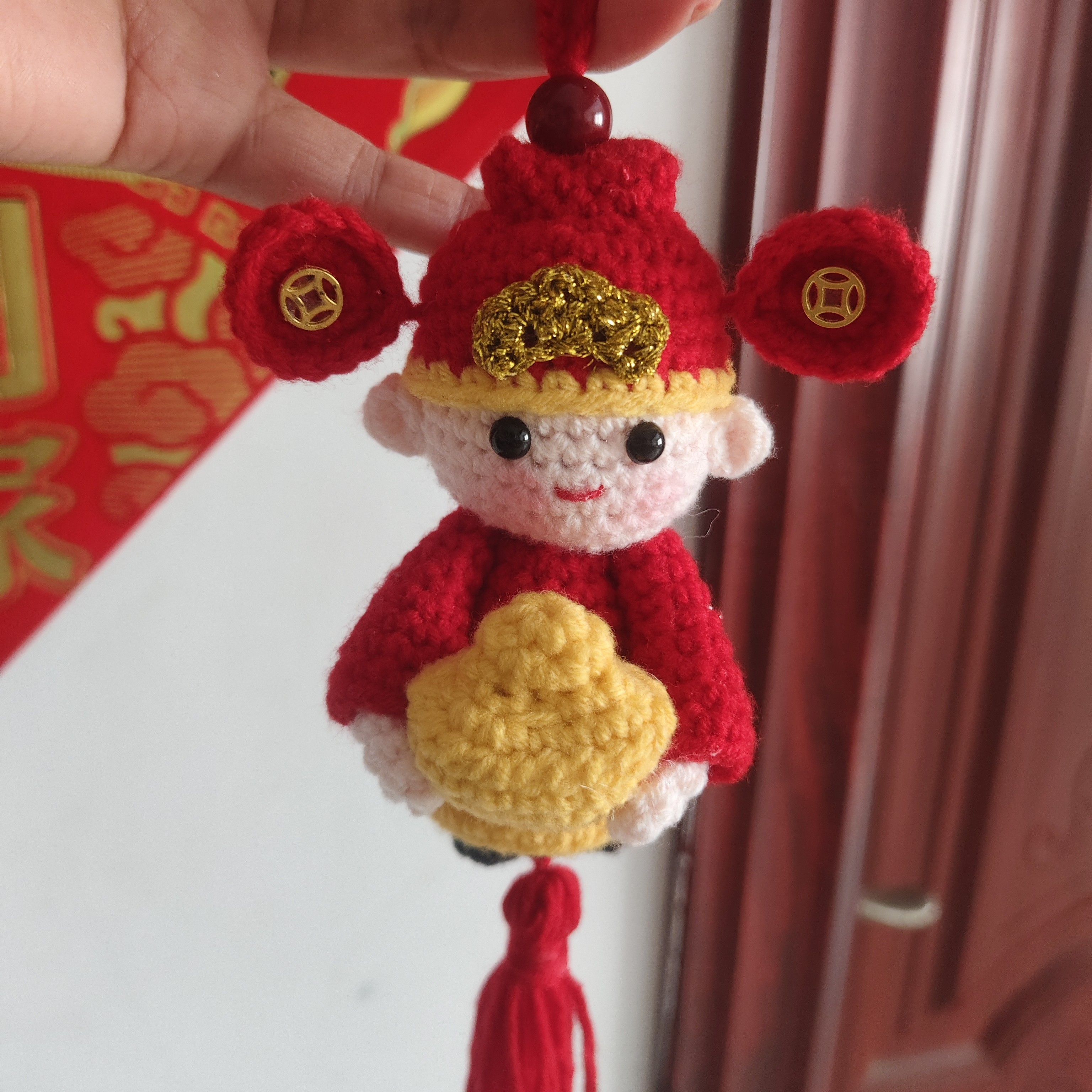 纯手工钩织小财神挂件#汽车挂件#精品钩织