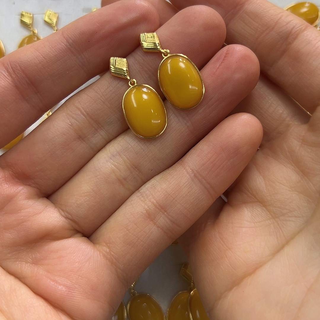 蜜蜡银S925镶嵌耳饰