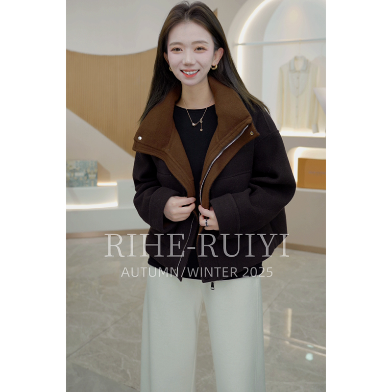R H 【榛果拿铁】复古质感高端羊毛面料双面双穿白鹅绒羽绒服889