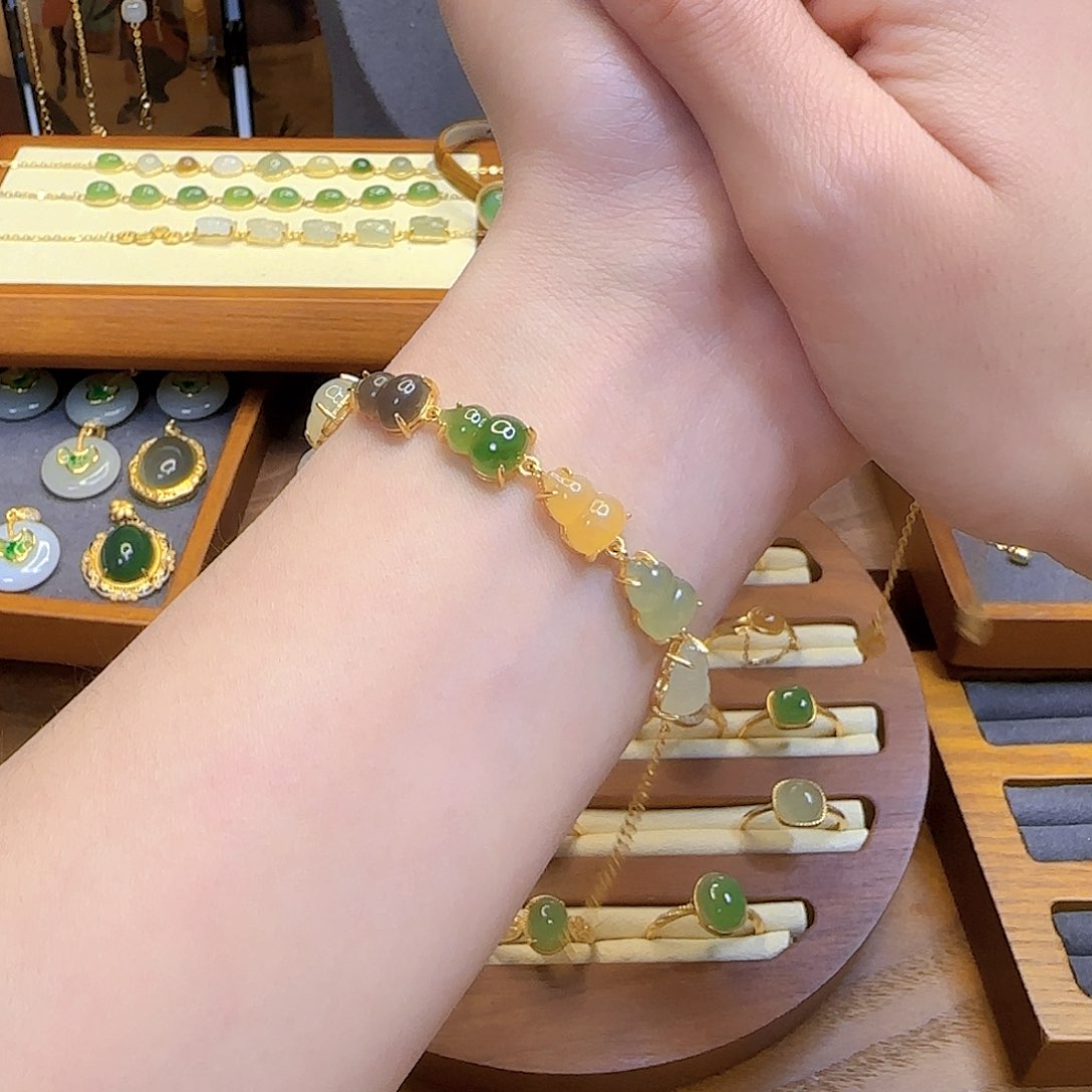 和田玉手链银S925镀金镶嵌多样性发货