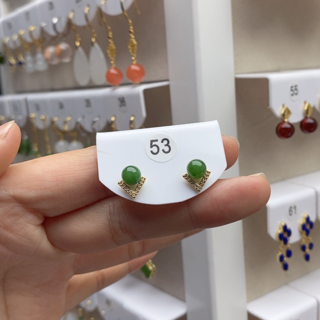 银S925镶嵌和田玉耳饰