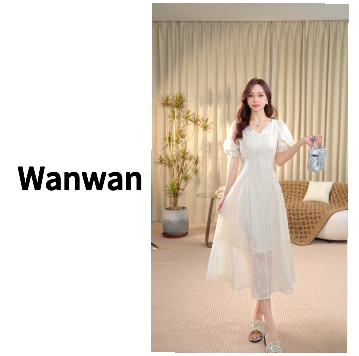 【万姐专属】法式设计师蝴蝶袖夏季满绣蕾丝气质长裙连衣裙显瘦6780