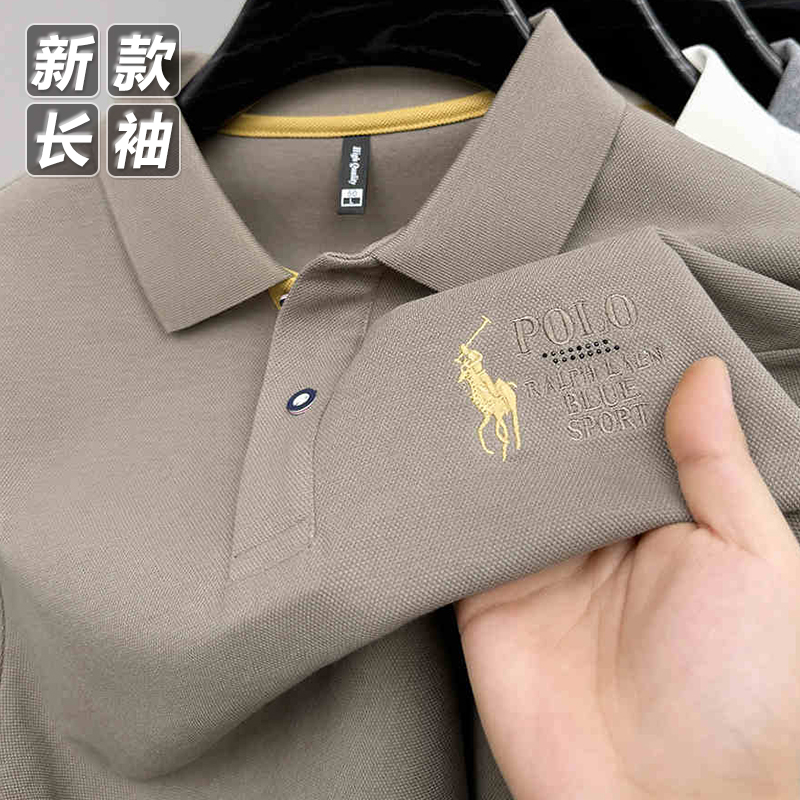 秋季新款高档男士长袖T恤纯色翻领保罗POLO衫男休闲大码打底上衣