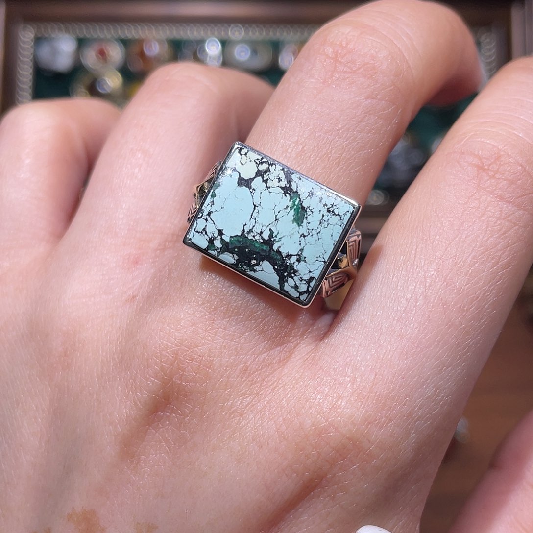 绿松石银S925镶嵌戒指