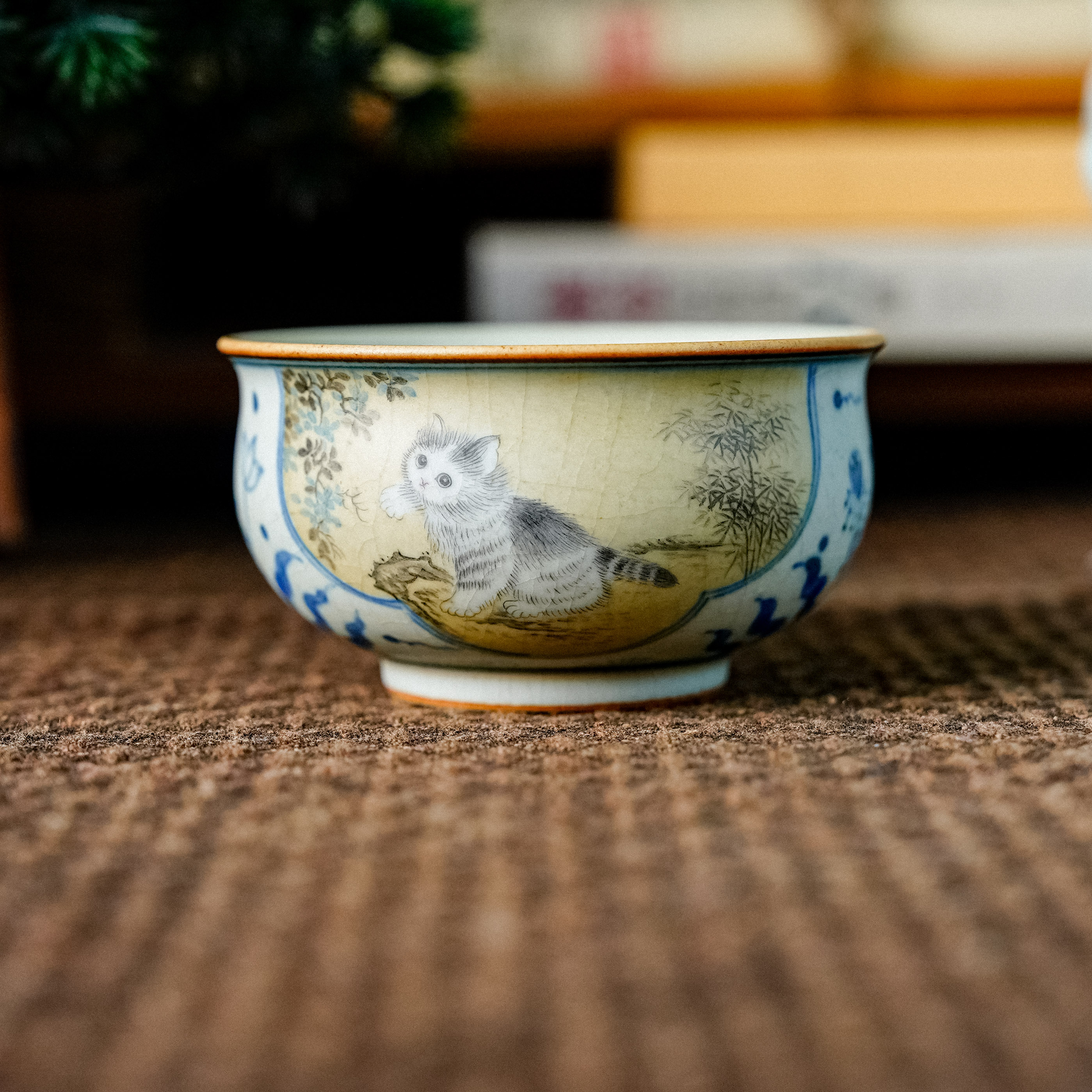 【朴云堂】猫咪莲花开窗诗文主人杯  100ML（朴杯0333）预售