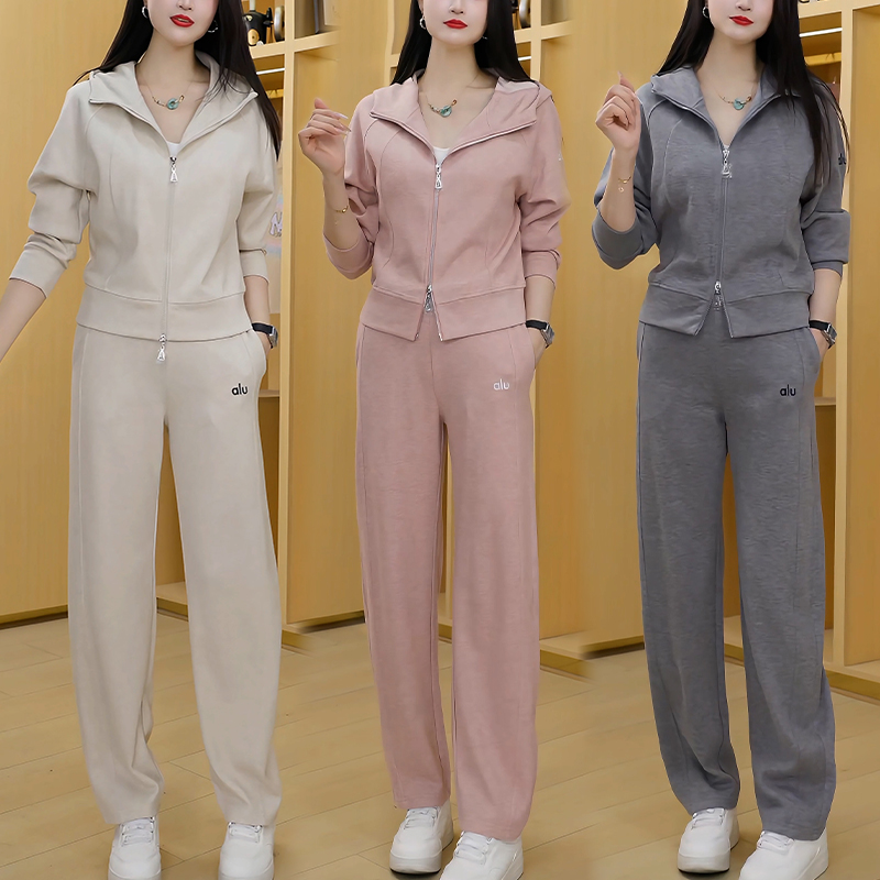 连帽运动服套装女2025年新款显瘦开衫长袖洋气减龄卫衣韩版两件套