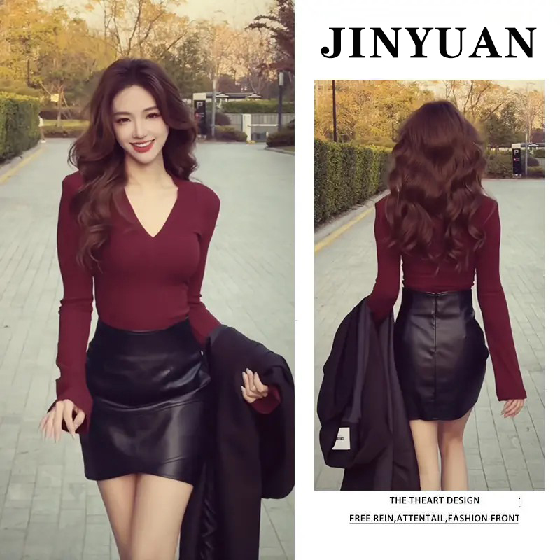 时尚穿搭女2025秋季新款韩版气质v领修身长袖显瘦包臀短裙两件套