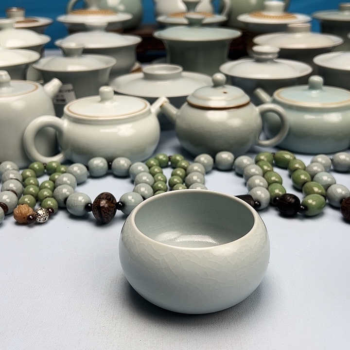 杯仿古月白釉禅定杯原矿原釉原产地