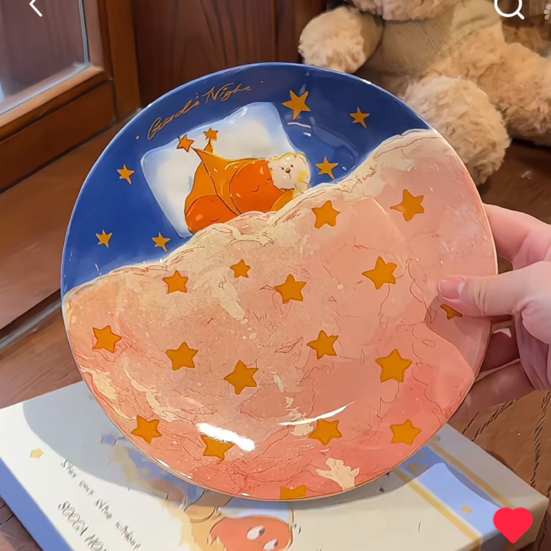 大美陶瓷 | 星星人卡通小熊甜点沙拉盘套装日式可爱高颜值家用陶