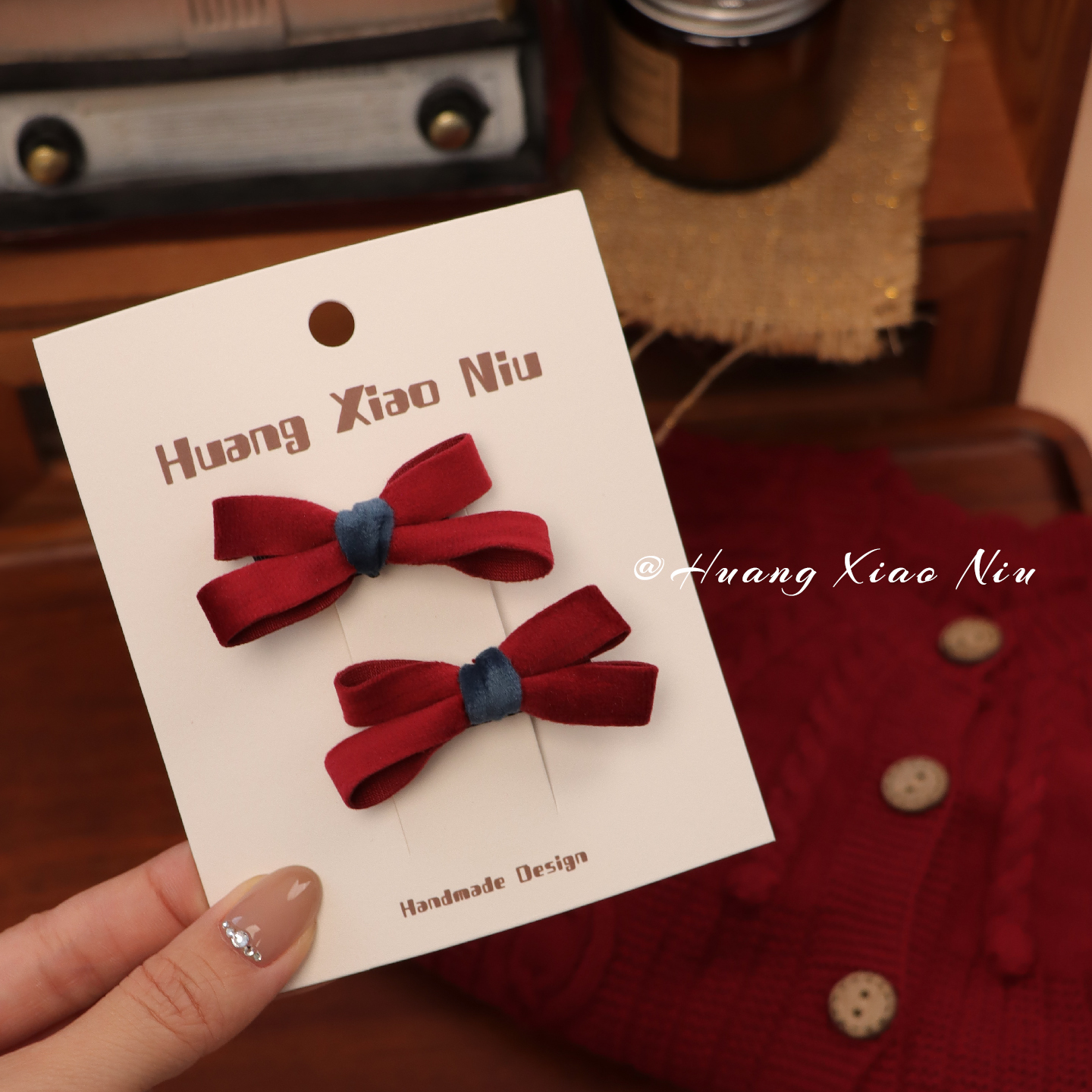 黄小妞秋冬可爱百搭女宝宝发夹蝴蝶结发卡圣诞发夹刘海绒布发饰