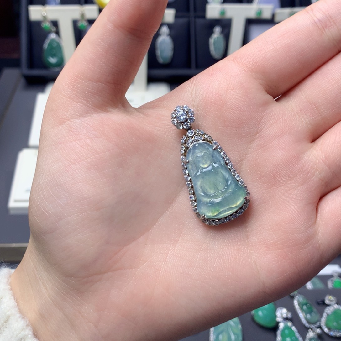 @***)翡翠银S925镶嵌挂件