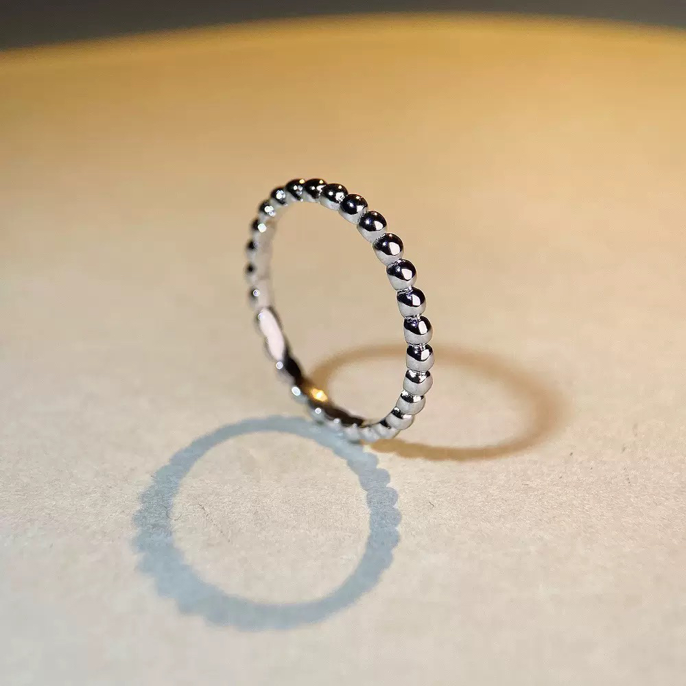 925银戒指 银戒指纯银素圈珠珠戒指女戒指女网红款不氛围感小饰品