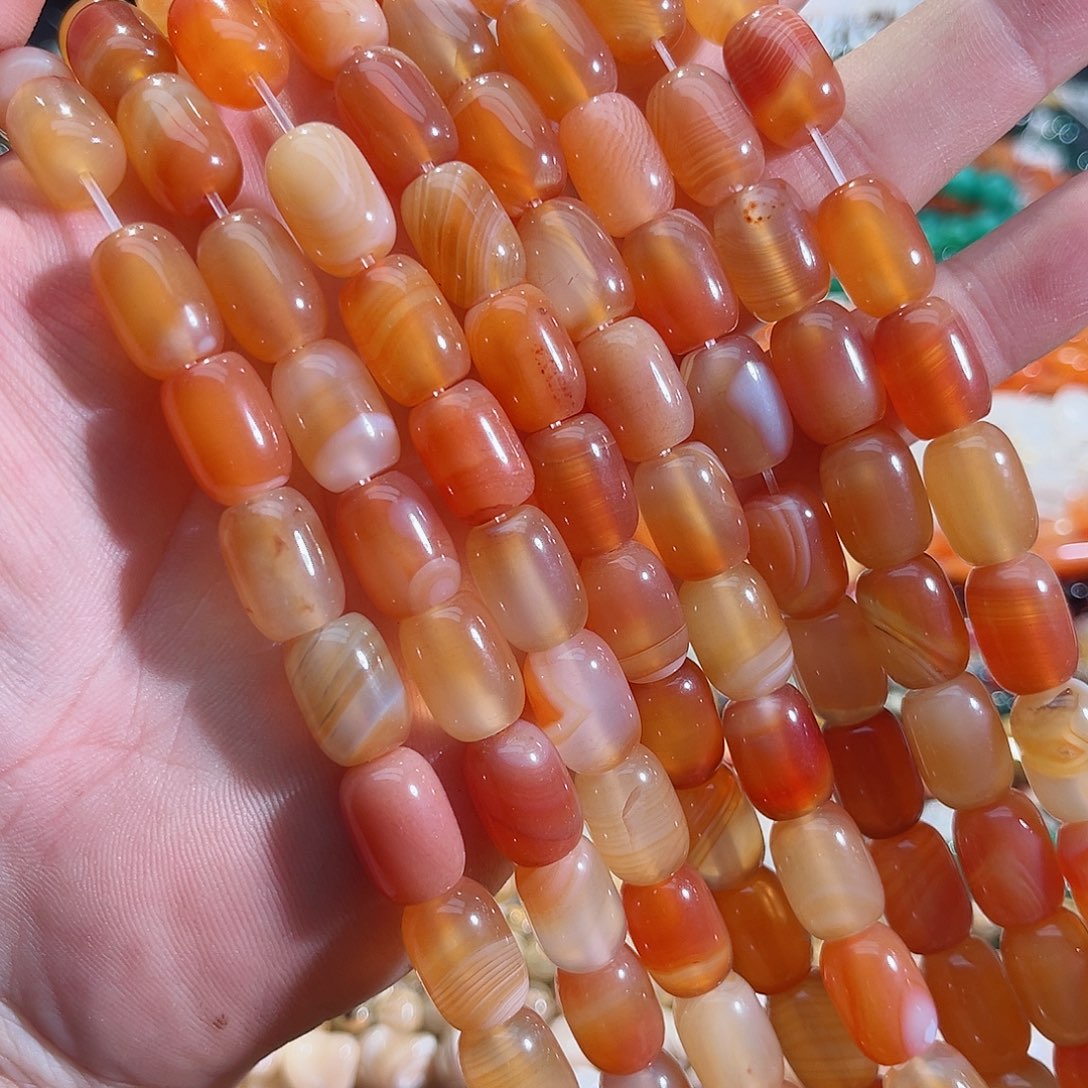 玛瑙/玉髓未镶嵌珠宝半成品盐源玛瑙桶珠一条10x14mm