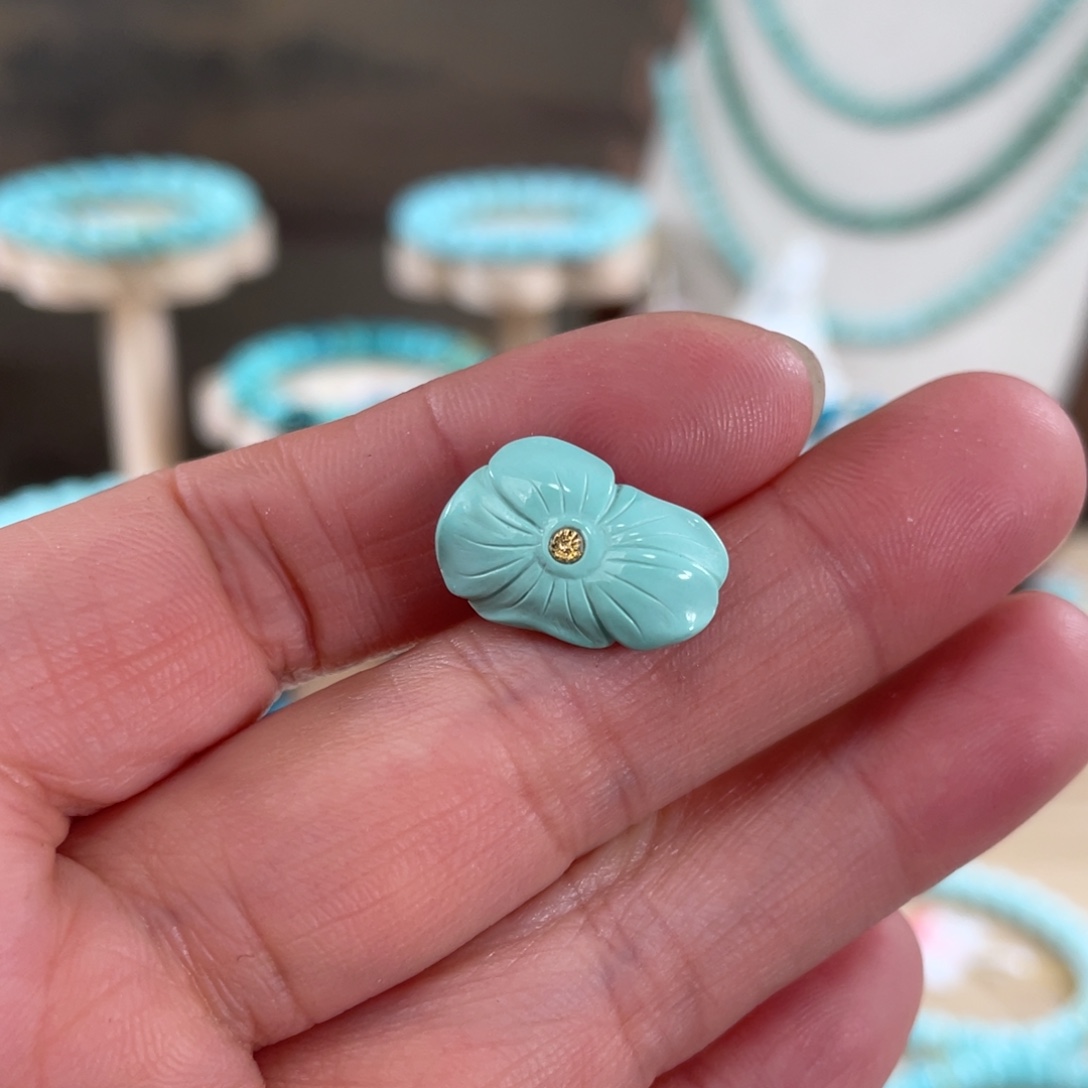 绿松石未镶嵌套链11*16果冻绿花花