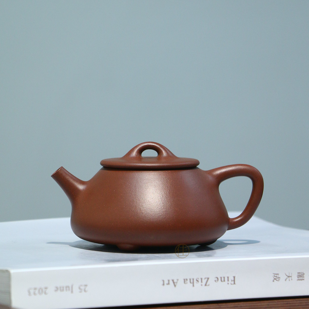 吃茶乐土-全手工 平盖石瓢 朱刚 原矿底槽清 210毫升 宜兴紫砂壶