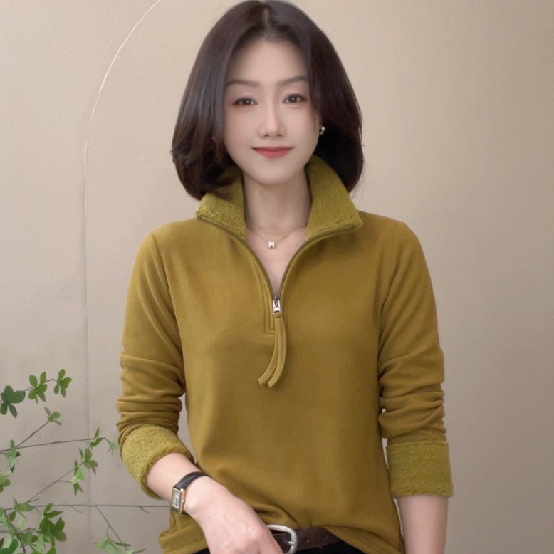 2290冬季保暖纯色休闲拉链卫衣女士百搭长袖小衫气质显瘦打底衫女