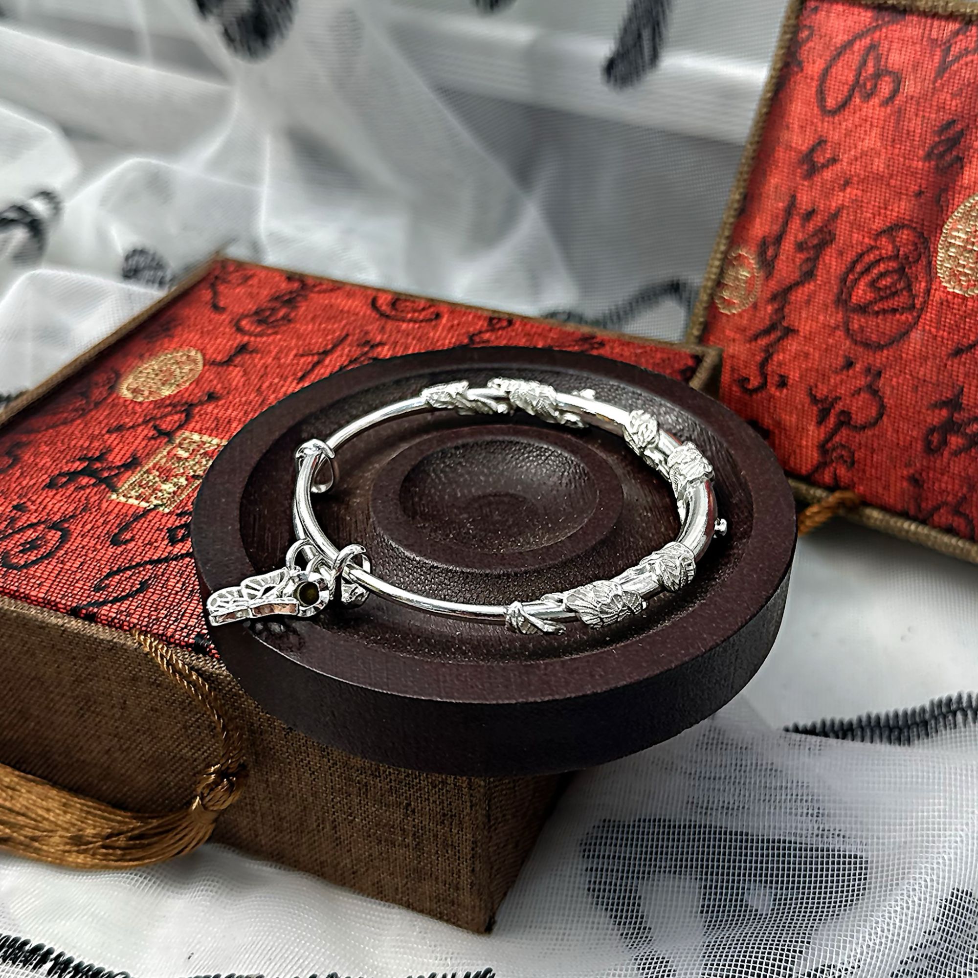 足银手镯 026 繁花蝴蝶推拉手镯经典百搭手工时尚复古