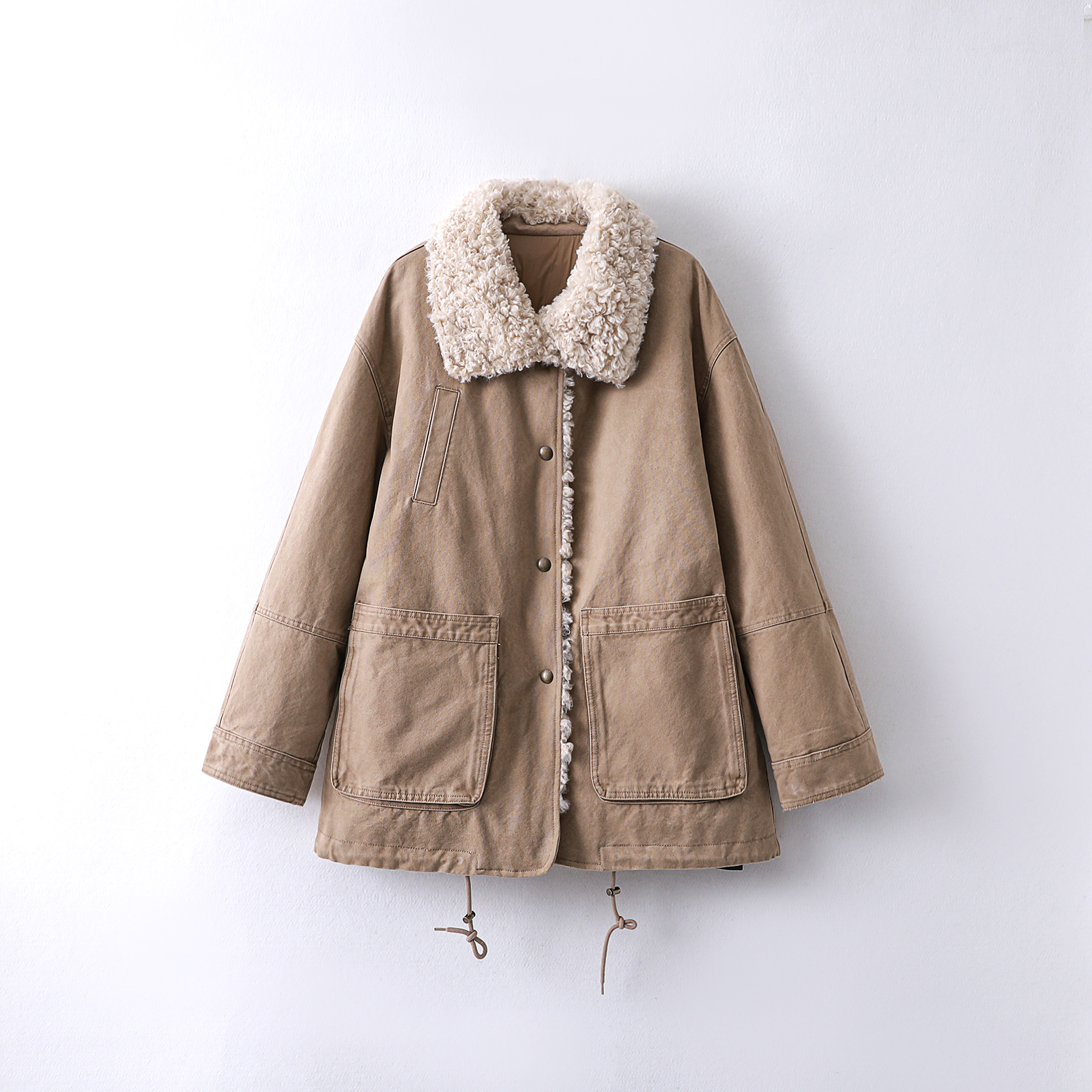 Jiaaaain【水手】复古重工帆布酵洗拼接毛领羽绒服外套