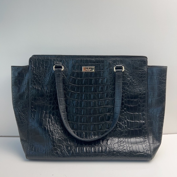 95新 Kate spade/凯特丝蓓 Kate Spade黑色鳄压纹手提包