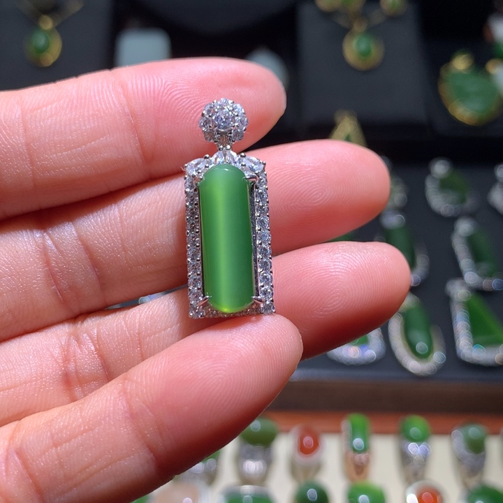 和田玉（碧玉）银S925镶嵌吊坠