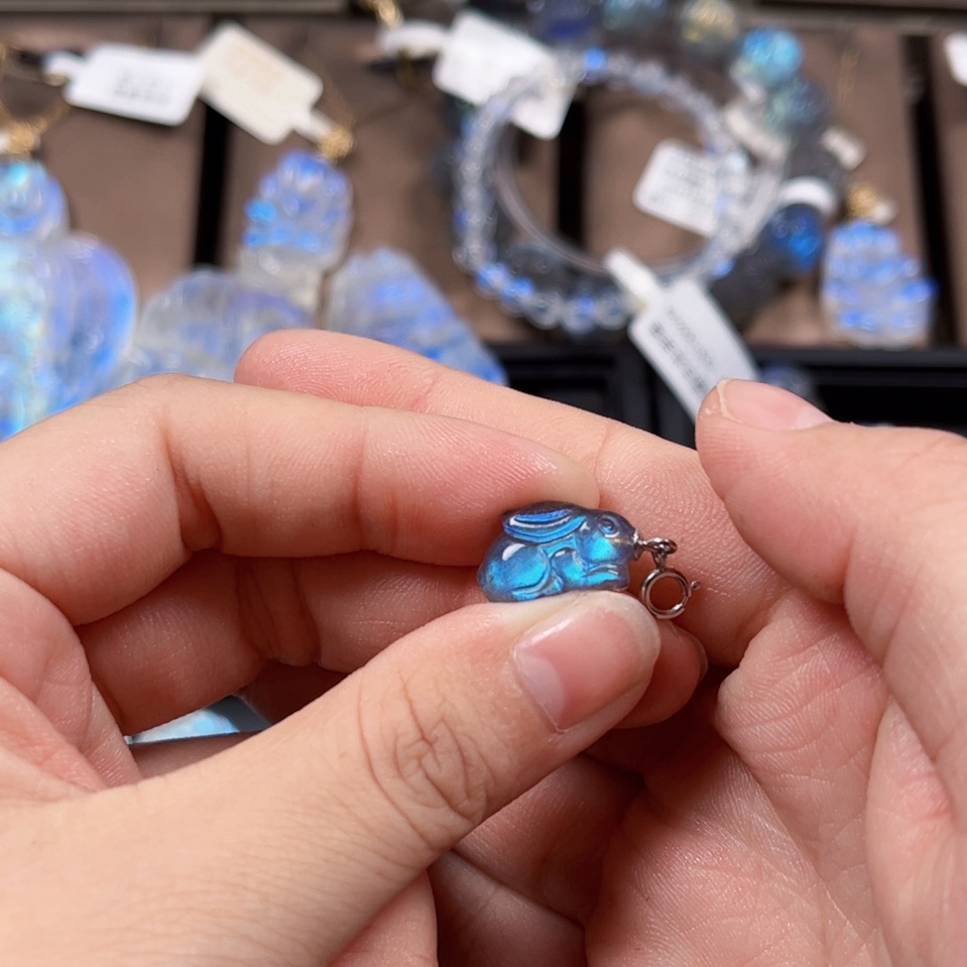 长石颈饰银S925镶嵌带银扣