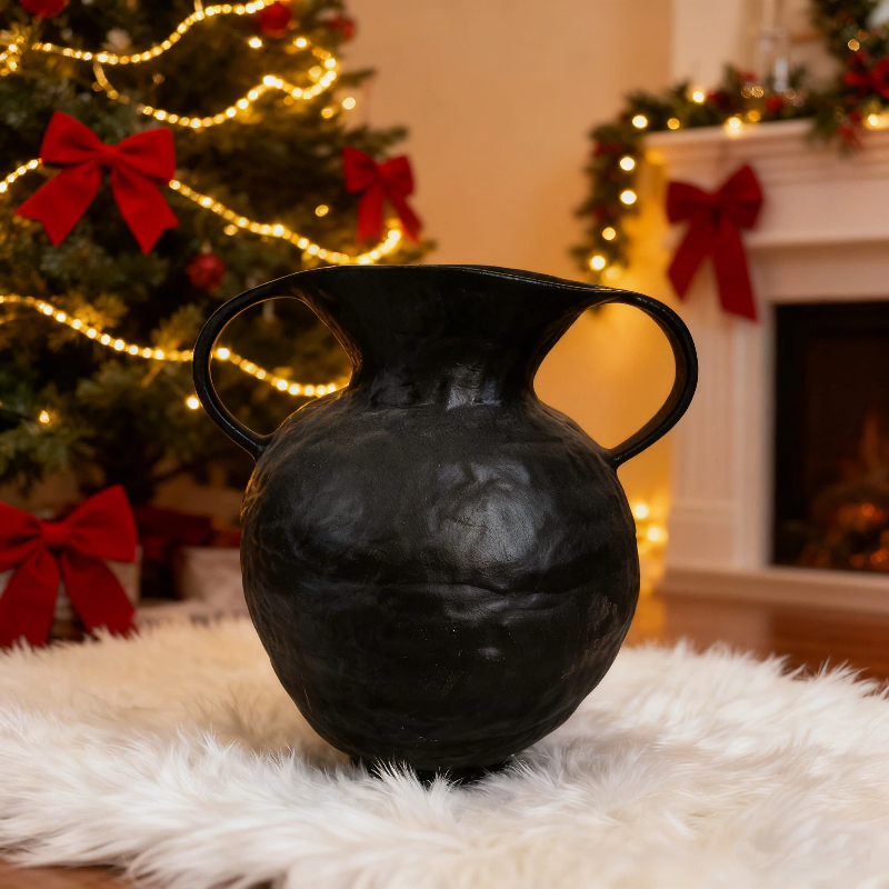 精选A级手工陶瓷花瓶乌金釉双耳瓶欧式家居美学摆件