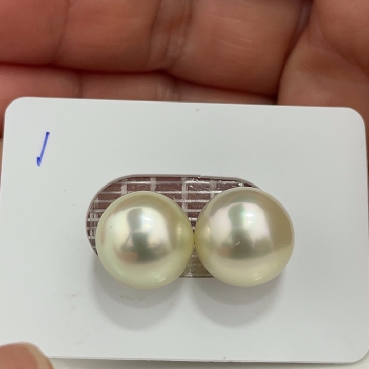 海水珍珠裸珠12.8-12.9mm炫彩干枯金对珠