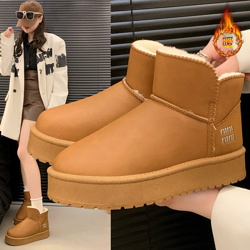 冬季网红爆款厚底防滑短筒中帮保暖时尚加厚绒雪地靴短靴女鞋靴子