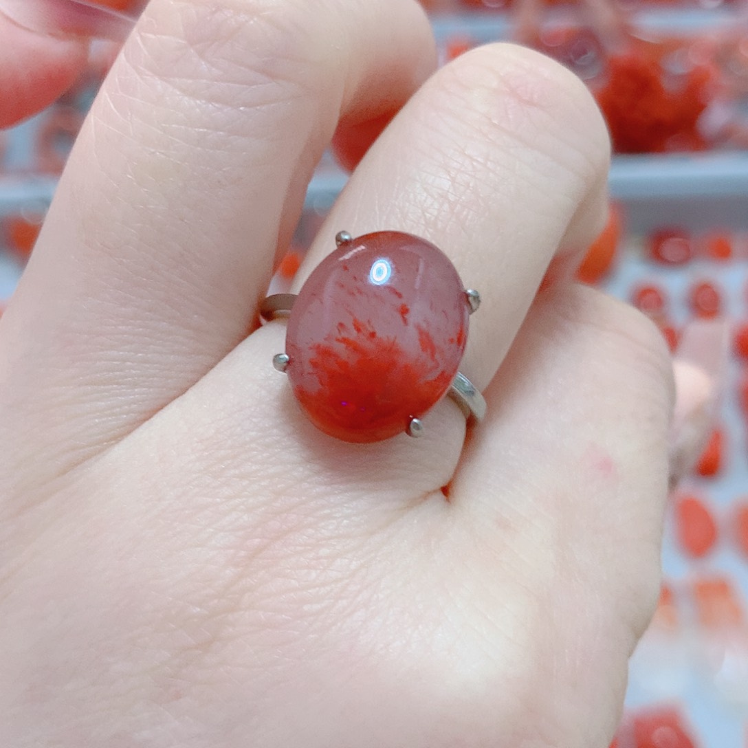 南红玛瑙戒指银S925镶嵌