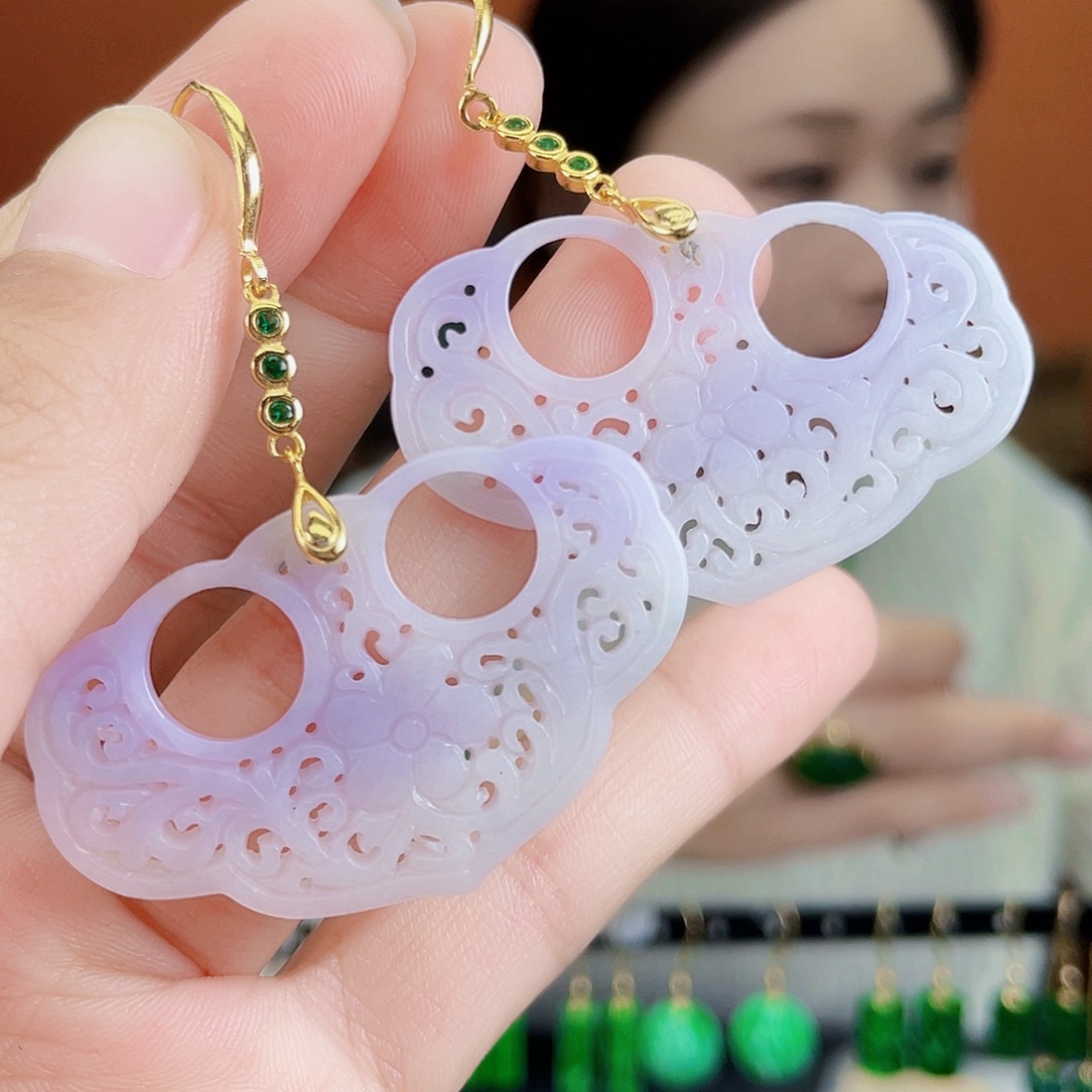 翡翠银S925镶嵌耳饰