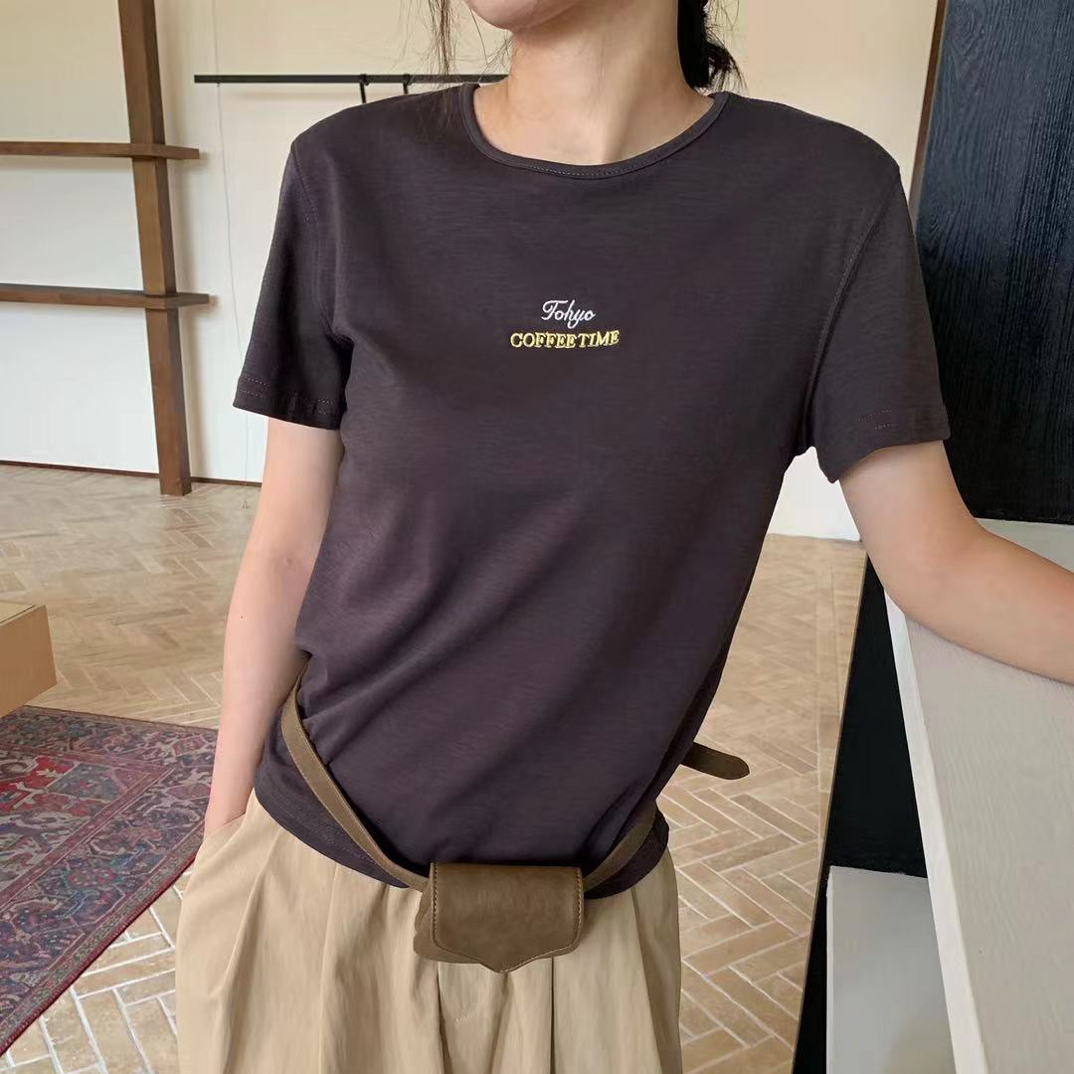 C/152001 韩系简约字母刺绣圆领正肩短袖T恤 9-20