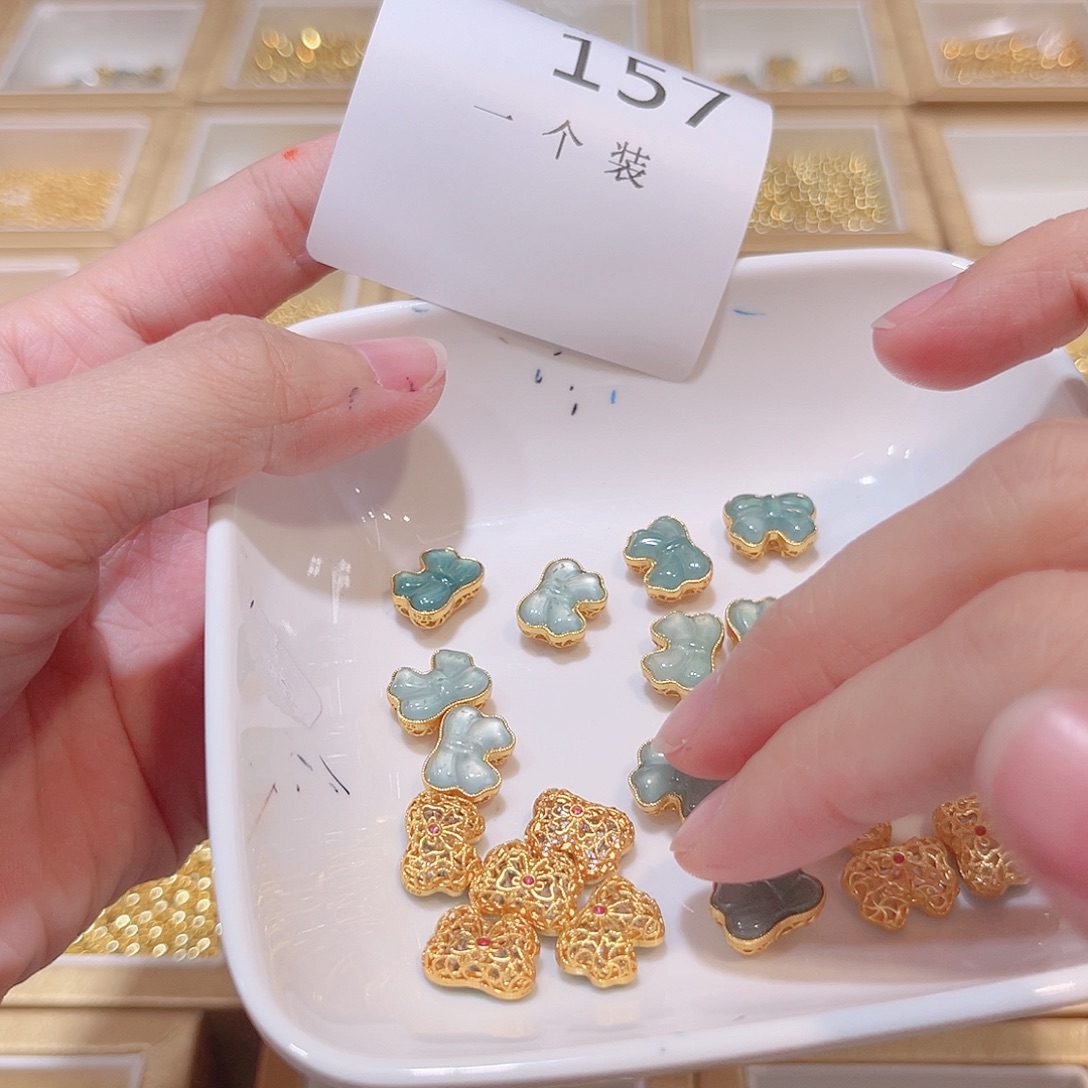 银S925镀金镶嵌珠宝半成品水晶157 。       
