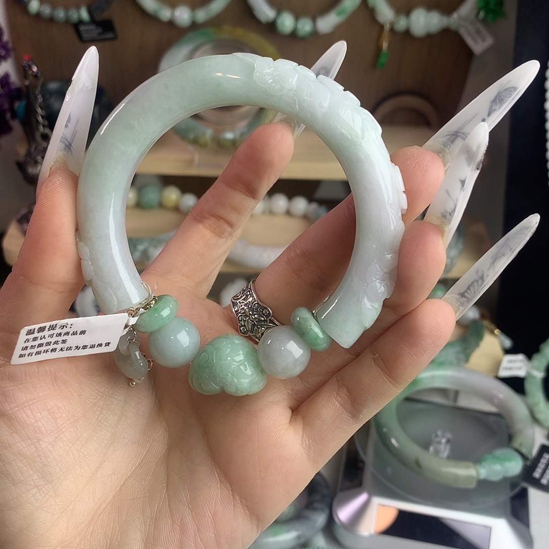 蓝***水翡翠未镶嵌手镯果绿手镯手镯手镯