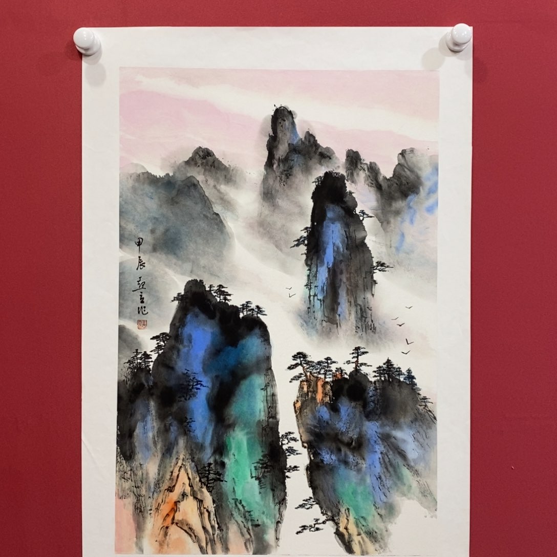 国画王亚立四尺三开真人真品