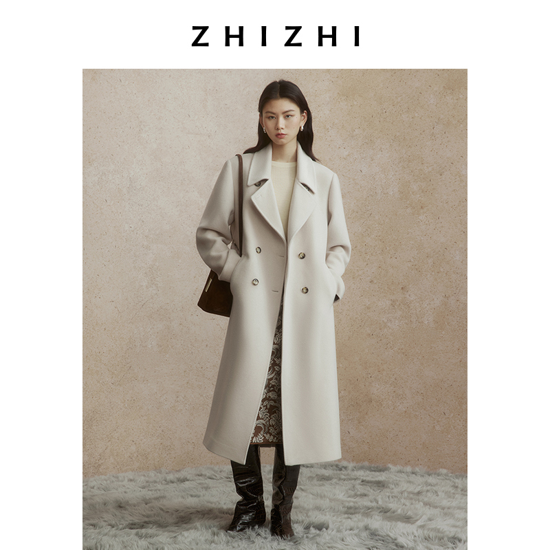 致知 声声慢 风衣领毛呢大衣外套女24冬新款气质过膝ZZ2DWWWZ006