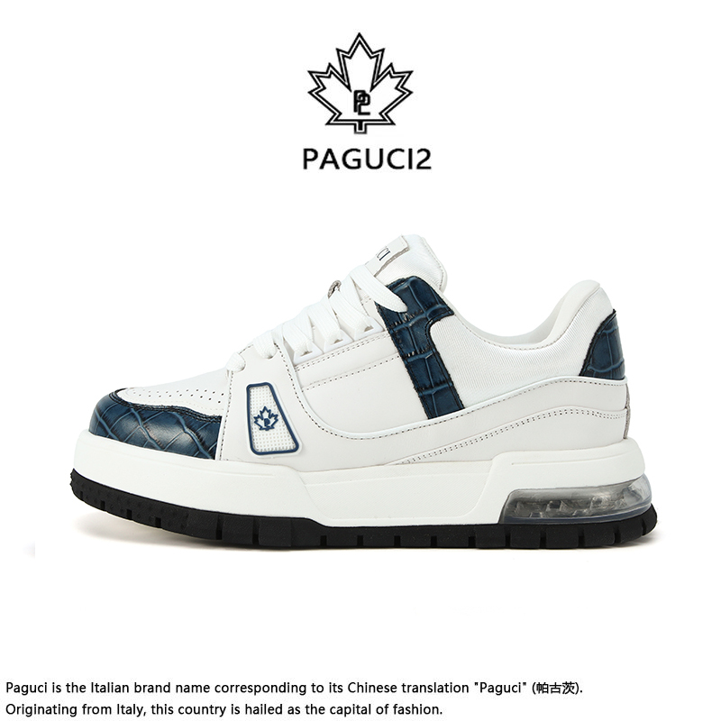 PAGUCI2头层牛皮男士气垫减震系带防滑增高时尚休闲鞋潮流百搭