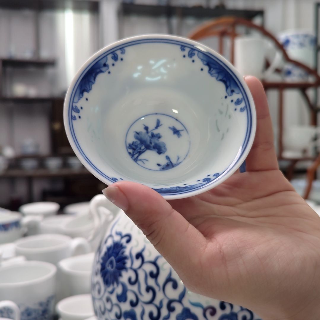 瓷3寸手绘夏茶盅五支装