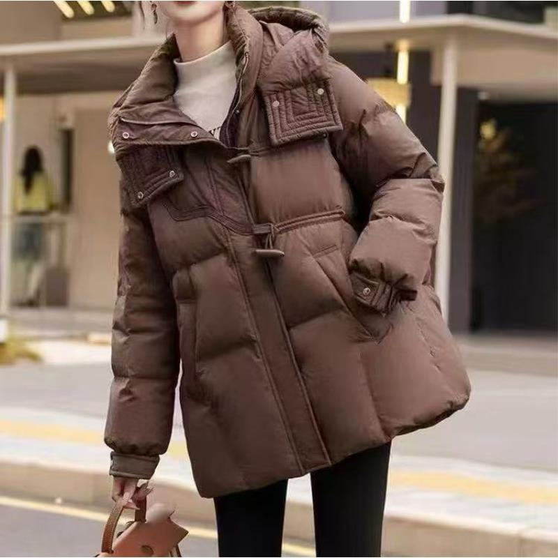 7063号3083#百搭韩系宽松固定连帽牛角扣双口袋填充拉链外套（预）