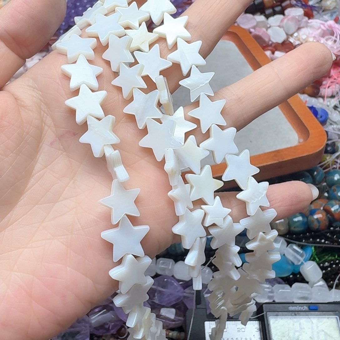 玛瑙/玉髓合金珠宝半成品一条13m白贝五角星