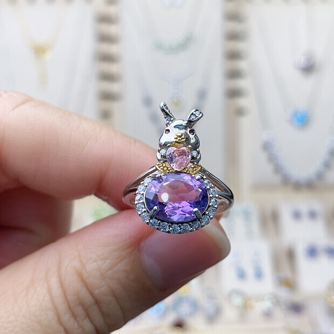 紫晶戒指银S925镶嵌需要证书备注