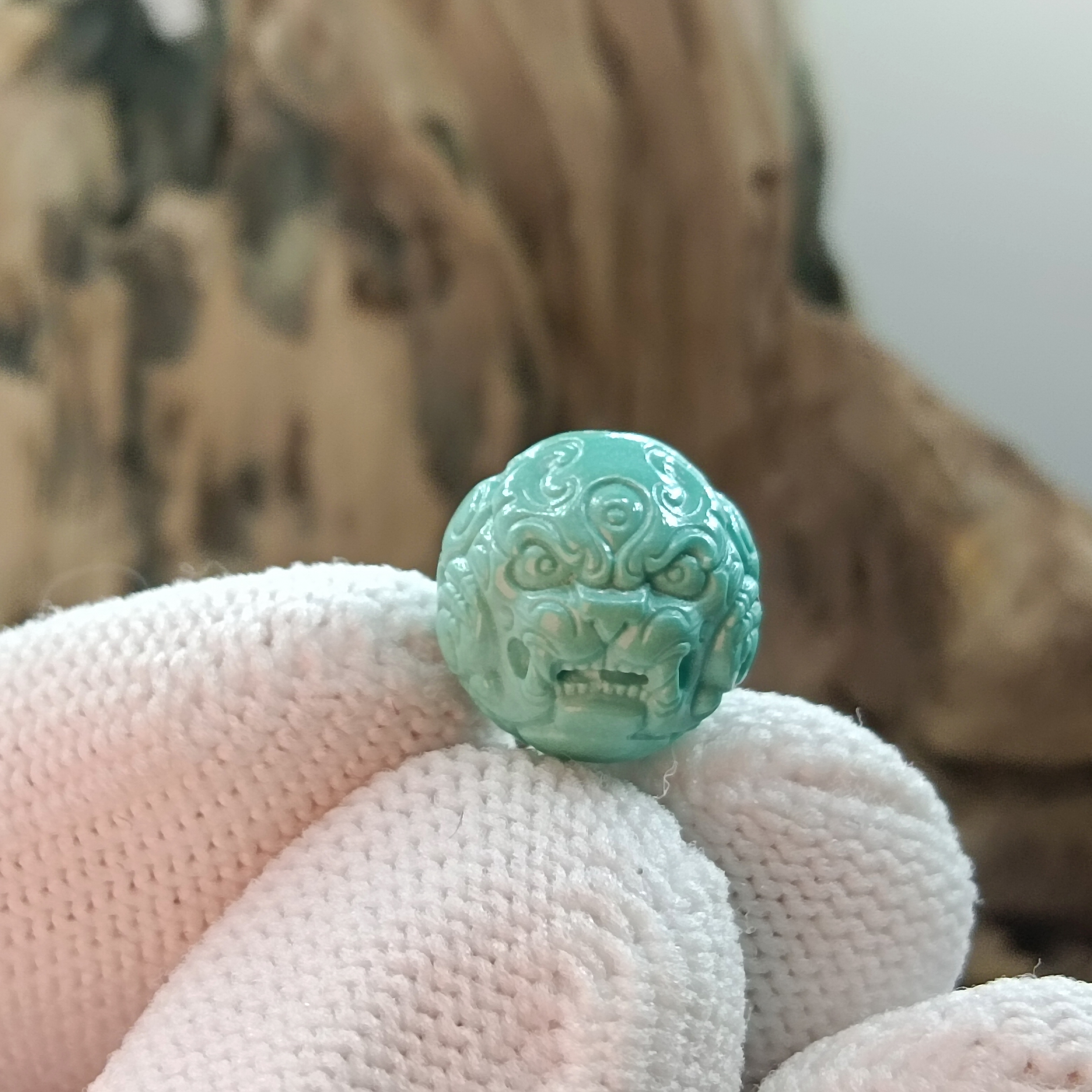 原矿绿松石高瓷精雕貔貅兽珠11+