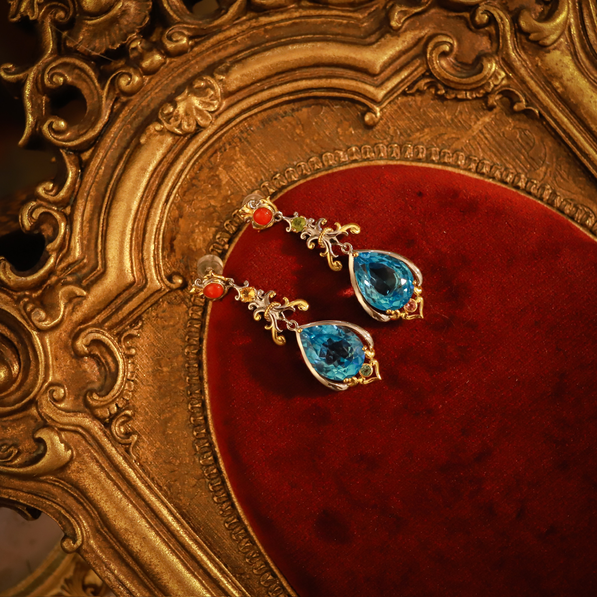 合金仿珍珠耳饰 意大利工艺 高品质切割瑞士蓝耳饰 耳针复古法式