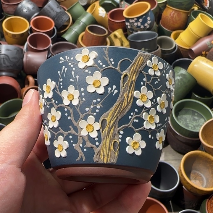 茶杯紫砂人**婪全手工紫砂