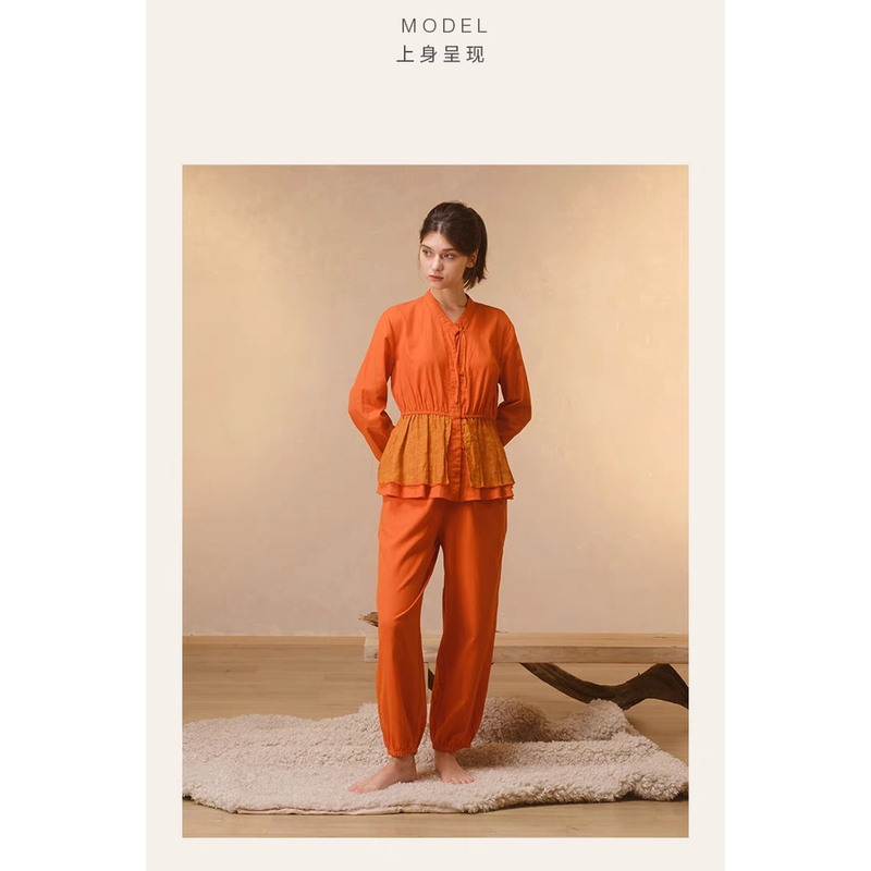 《海城朵朵》朵朵可可242-027睡衣女秋冬V领收腰长袖家居套装