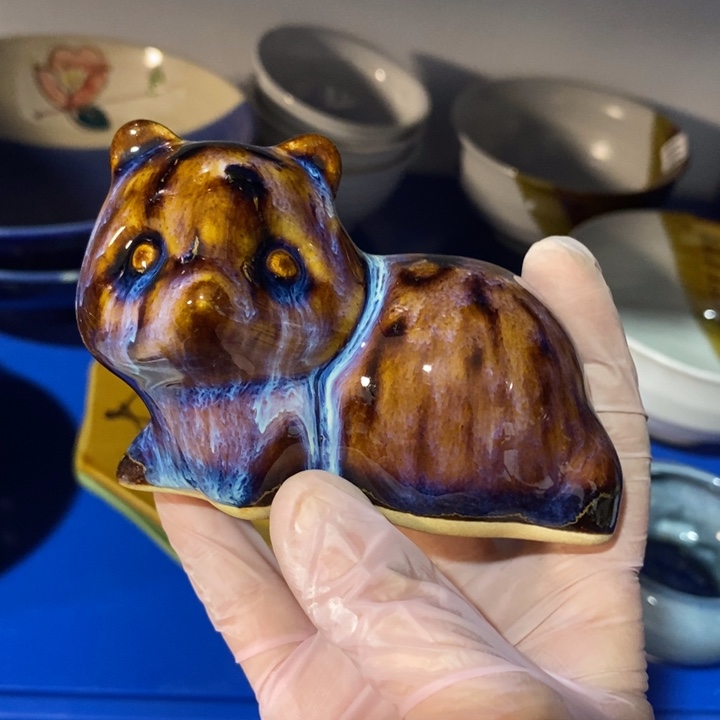 瓷片七厂窑变小熊猫摆件