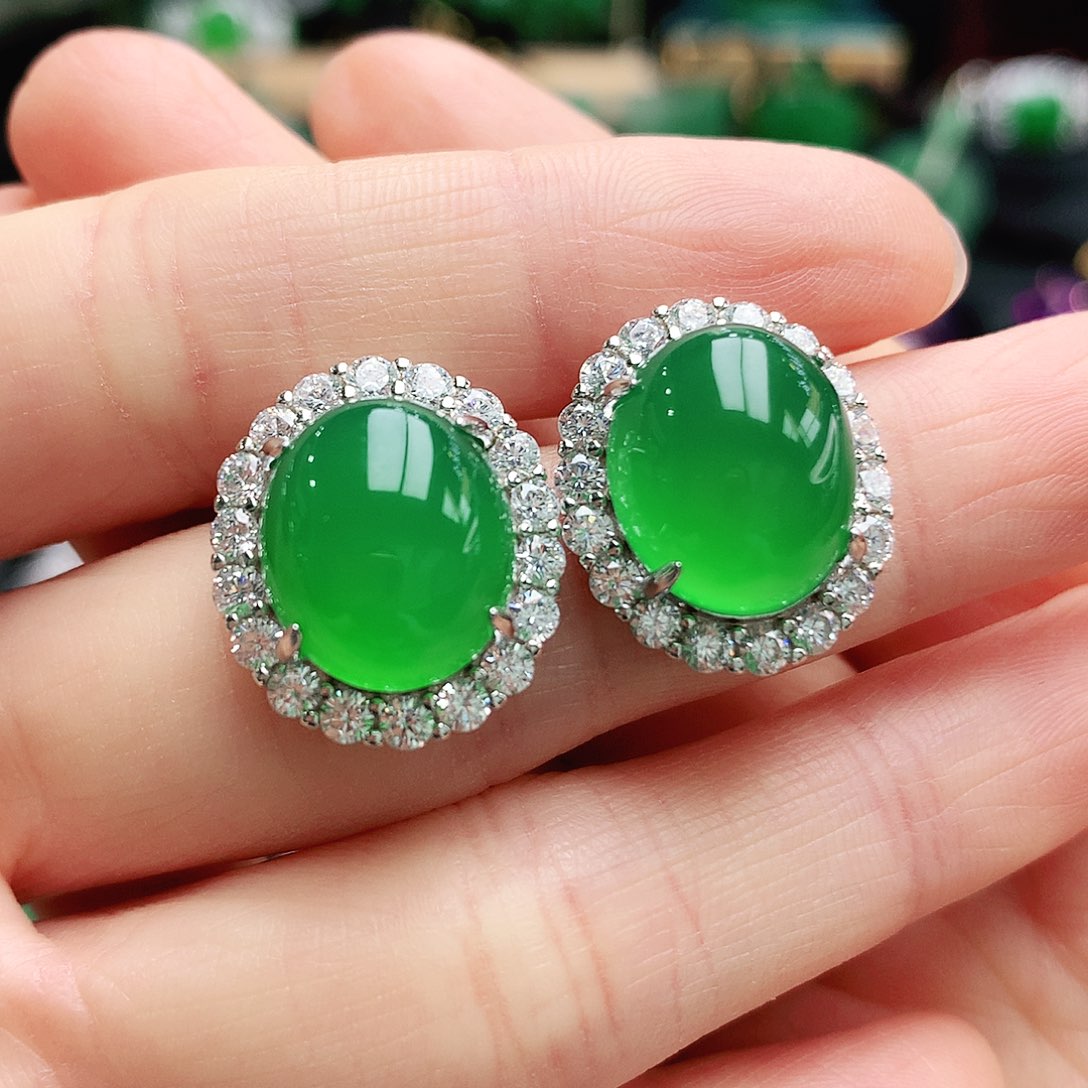 玛瑙/玉髓耳钉银S925镶嵌