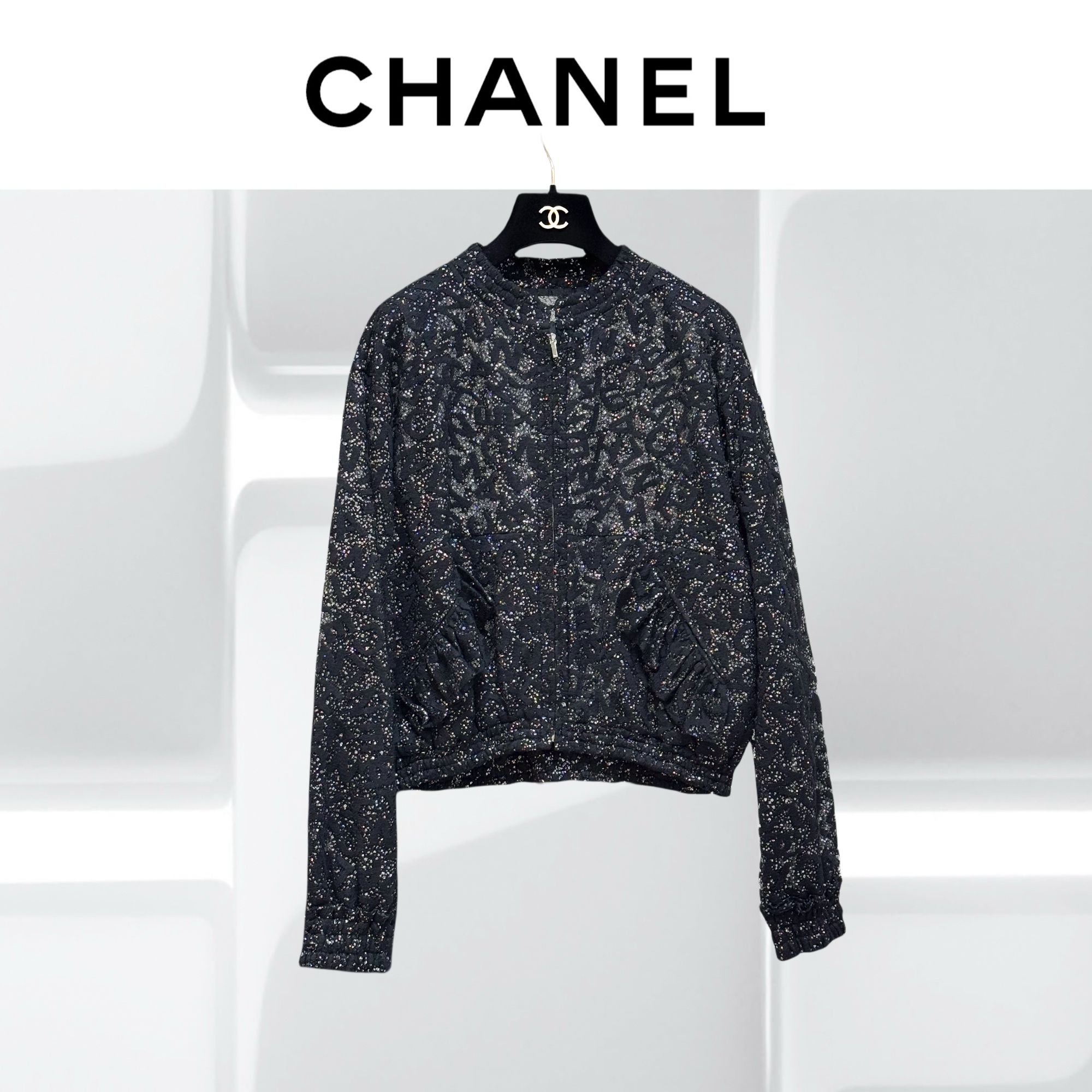 99新 Chanel/香奈儿 34码21B黑色亮片蕾丝外套