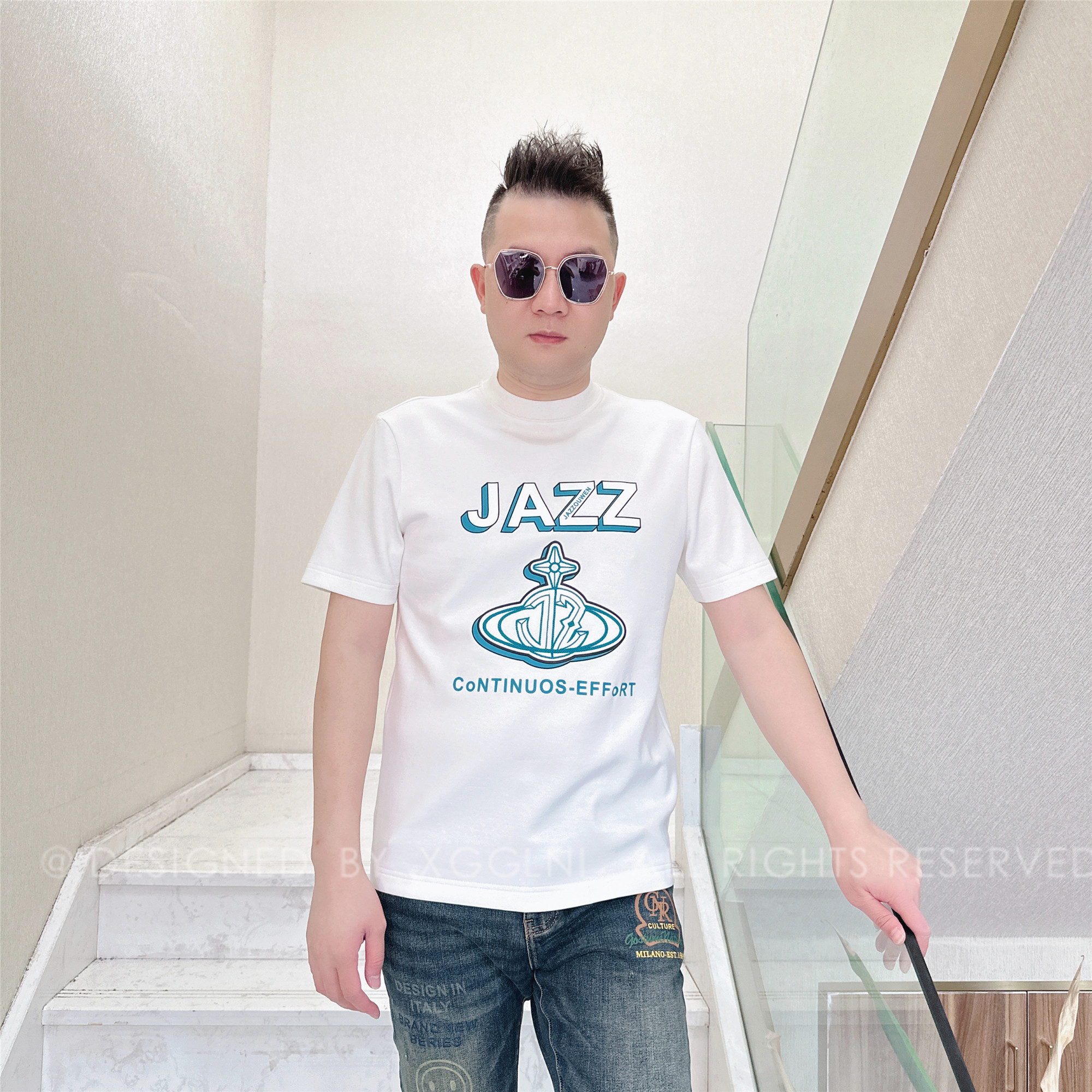 秋冬款JAZZ四个立体字母男士品质高端轻奢洋气时尚短袖t恤潮男装