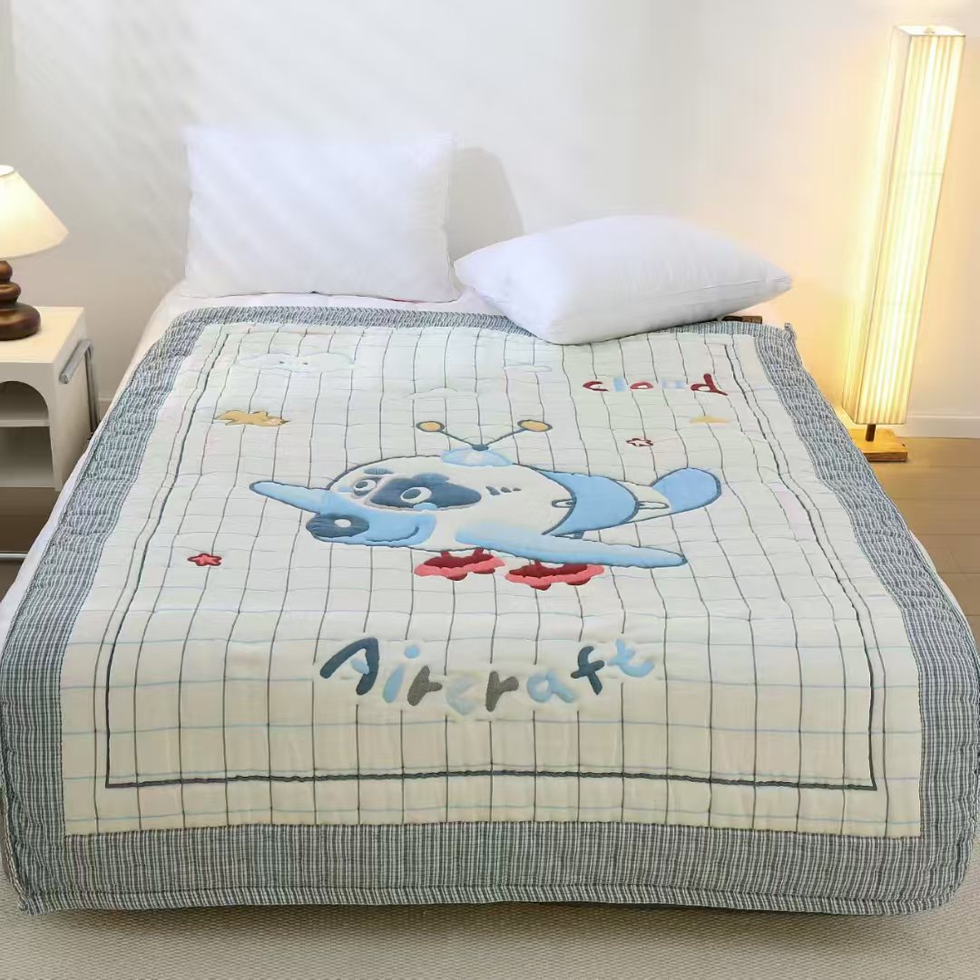 【蓝色小飞机】150*200cmA类柔软亲肤透气春秋冬被棉纱泡芙被